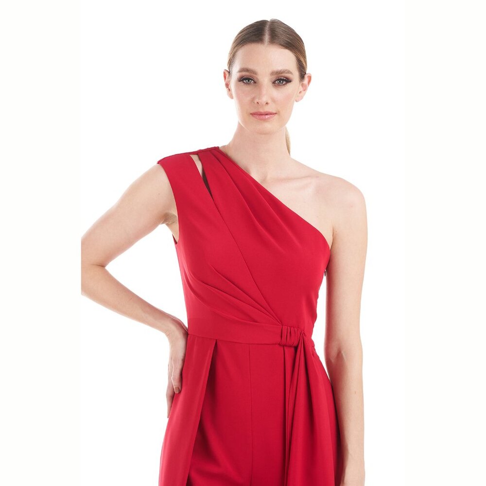 Kay Unger Genesis Walk Thru Pant Dress One Shoulder Red Size 14 - Picture 6 of 15